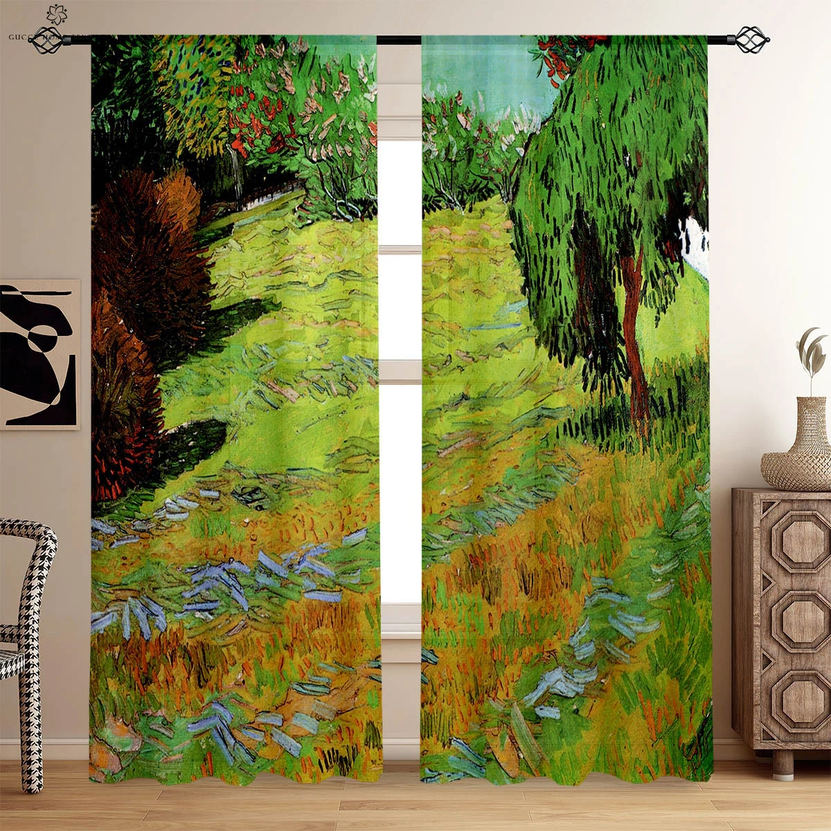 

Window Decoration Curtains Classical Style Oil Painting Print Curtain Rod Pocket Bedroom Living Room Kitchen Study Curtains 2pcs