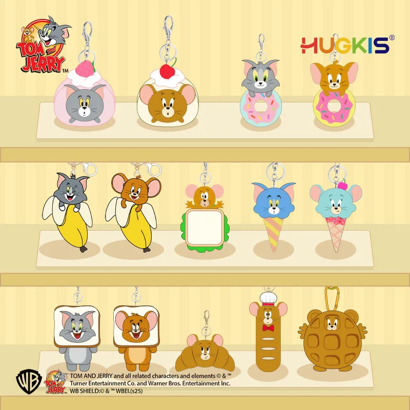 Kawaii Genuine Tom and Jerry Plush Doll Pendant Anime Cartoon Dessert Series Tom Cat Doll Keychain Bag Accessories Couple Gifts