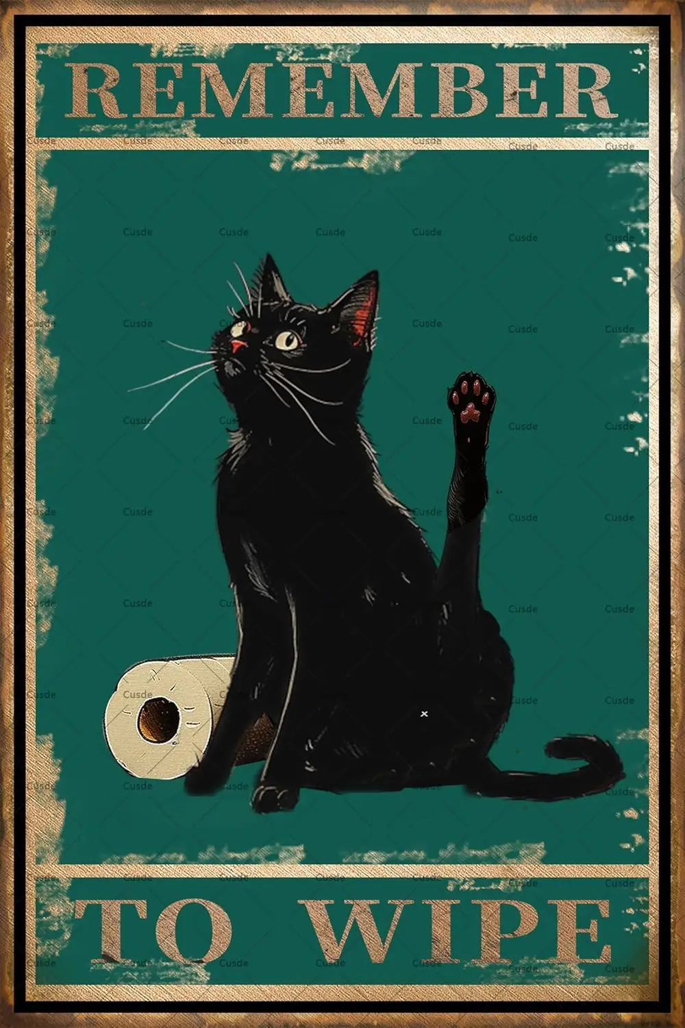 Cusde Funny Bathroom Signs Remember to Wipe Metal Tin Sign Vintage Black Cat Poster Decor Gift For Lovers Toilet