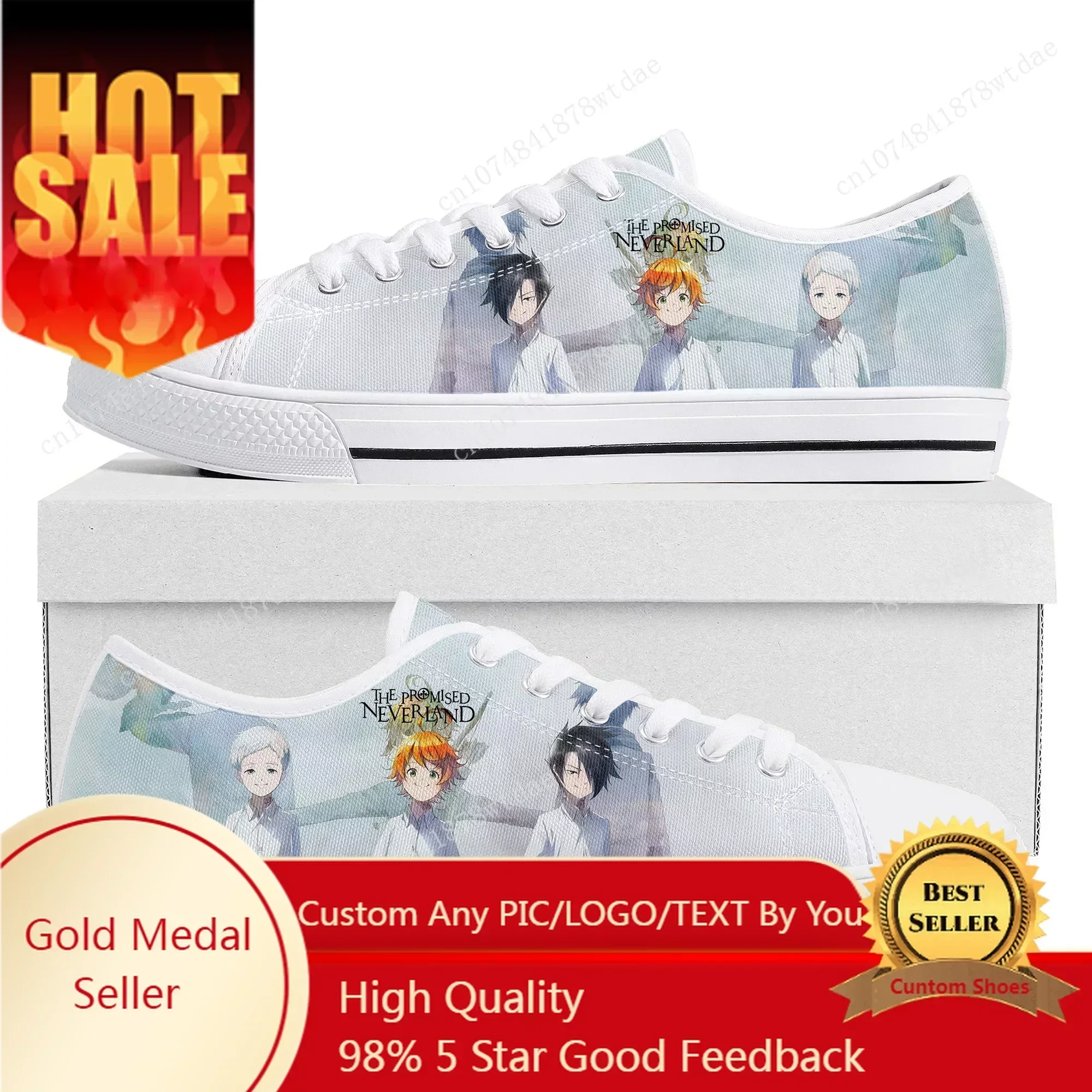 The Promised Neverland Emma Low Top Sneakers Womens Mens High Quality Canvas Sneaker Couple Manga Custom Made Shoes