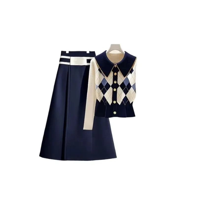 High Appearance Level  Autumn and Winter Temperament Wear A Set of Women's New Light Mature Wind Thin Senior  Sweater Skirt Suit