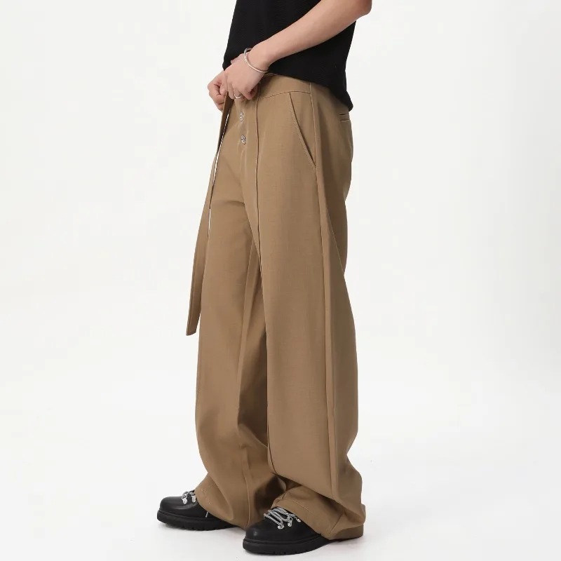 Men's Multi-breasted Anti-wrinkle Trousers Adjustable Belt Three-dimensional Medium-stitch Vertical Straight-leg Trousers
