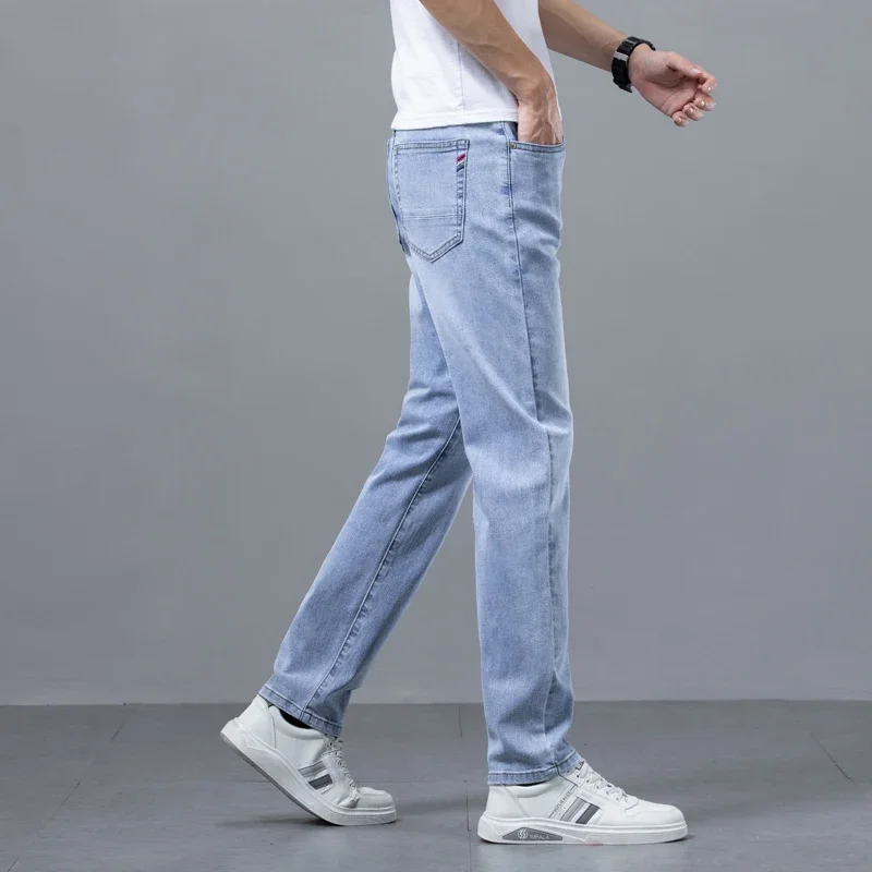 Men\'s New Business Straight Jeans Stretch Breathable Soft Spring Summer Casual Denim Trousers Korean Fashion Classic Male Pants