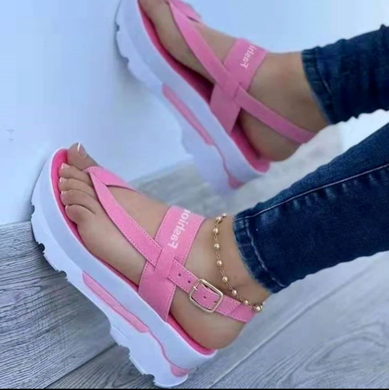 New Women Sandals Summer  Fashion Peep Toe Flip Flops Buckle Non-slip Platform Sandals Woman Sandalia Feminina Plus Size 35~43