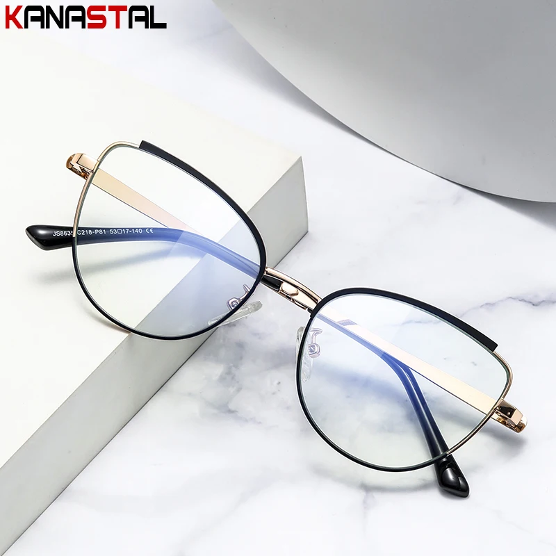 

Women Blue Light Blocking Glasses Reading Eyewear Optical Lenses Prescription Myopia Anti Ray Computer Metal Eyeglasses Frame