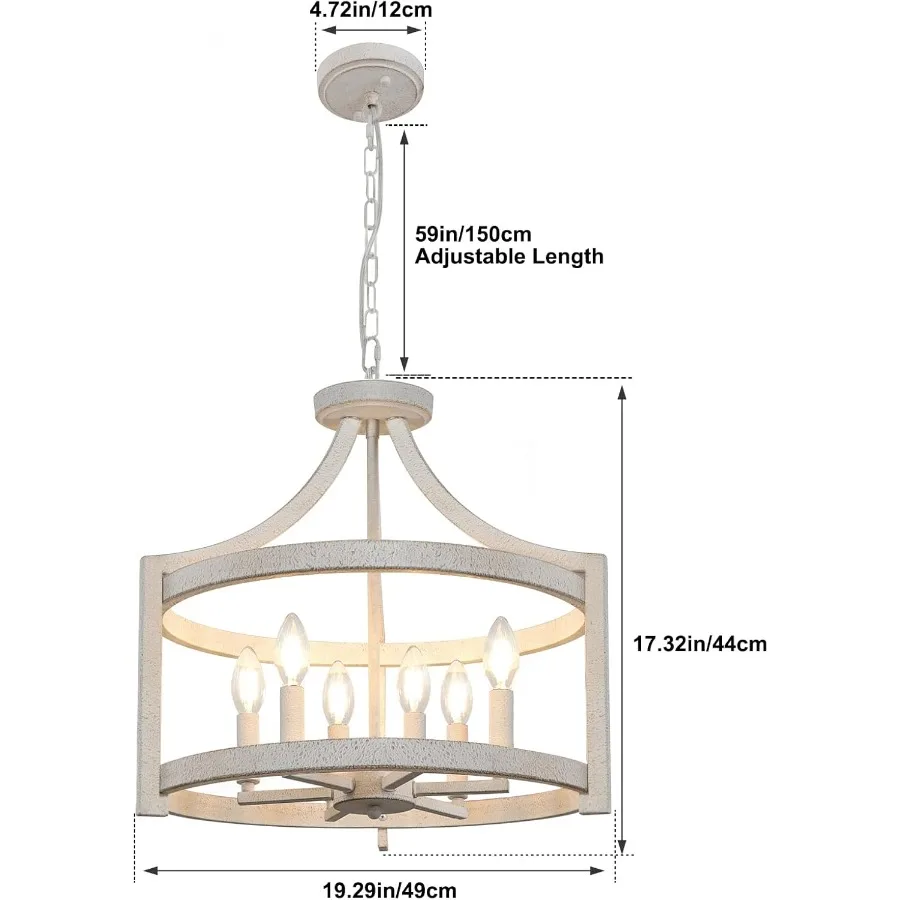 식당, 주방, 현관 및 입구용 디스트레스드 마감의 6등 팜하우스 샹들리에, 반매입형 천장 조명으로 변환 가능