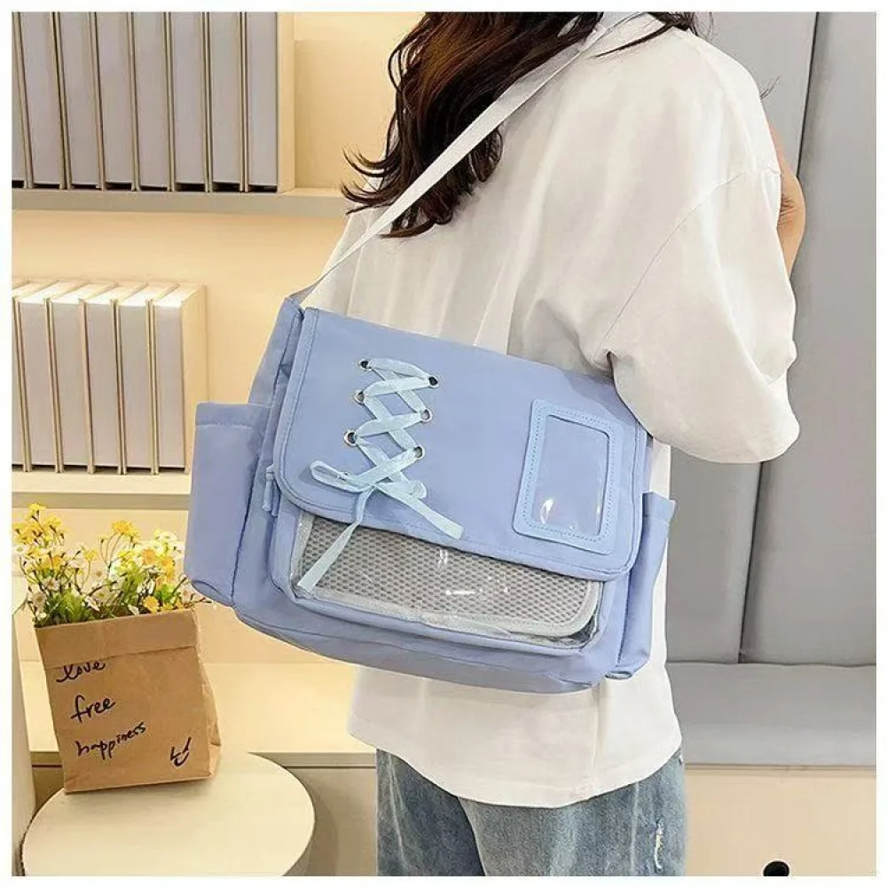 Transparente Umhängetasche im Harajuku-Stil, große Nylon-Umhängetasche mit mehreren Taschen, vielseitige Umhängetasche für Studenten – Detail 6