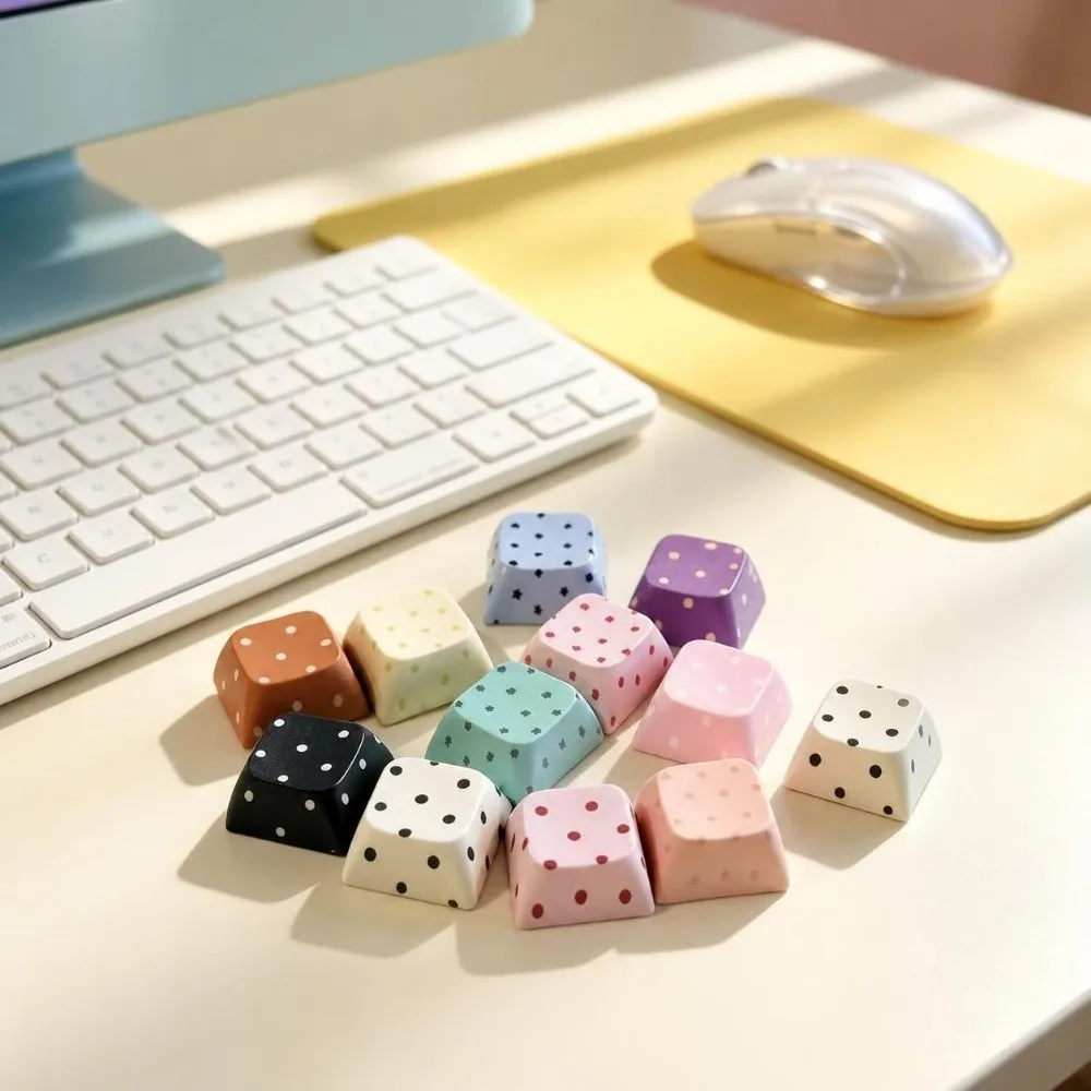 5 Pcs Handmade Craft Polka Dot Keycaps Push Button Switch Stress Relief Function Mechanical Keyboard Keycaps Key Ring Style