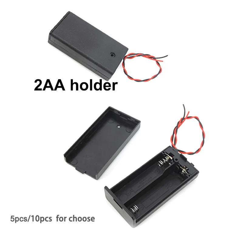 2AA 2XAA 3V Black 2 solts Battery Storage Case Box Holder 2x 1.5V Connector with cover ON/OFF Switch With Lead Wire wholesale