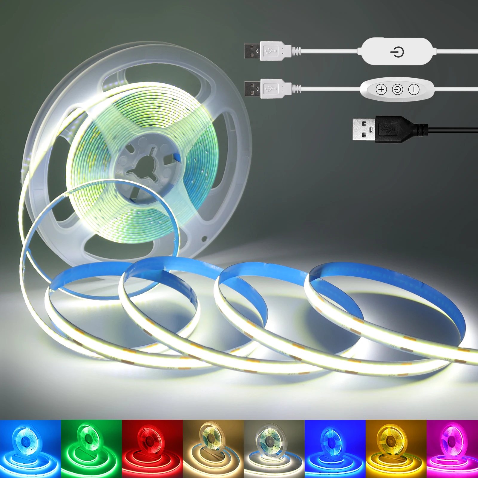 DC 5V USB COB LED Strip Flexible Light Ribbon White Pink Red Warm Yellow Ice Blue Green LED Rope Light Home Decor TV Background