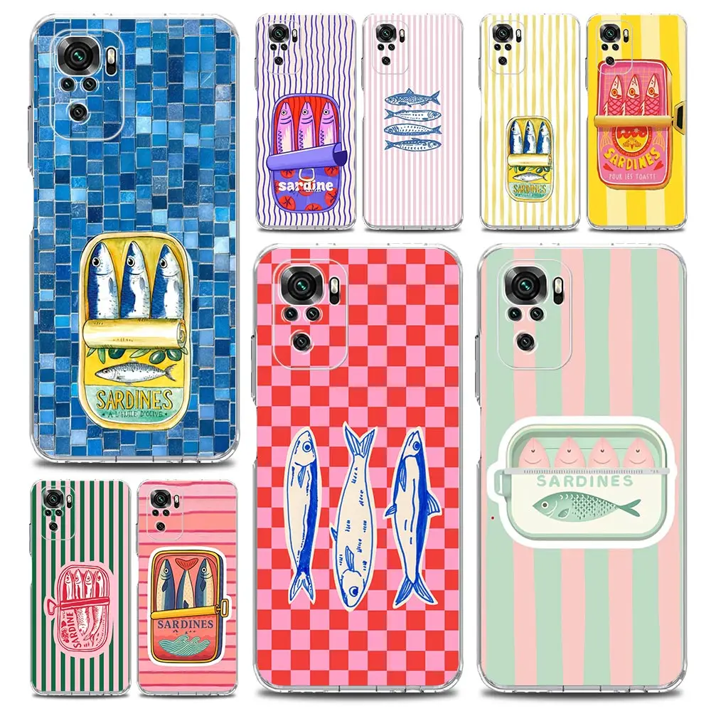 Cute Sardine Fish Striped Phone Case For Xiaomi Redmi Note 15 14 13 12 Pro Plus 5G 10 11 4G 14C 13C 12C 10C Clear Cover
