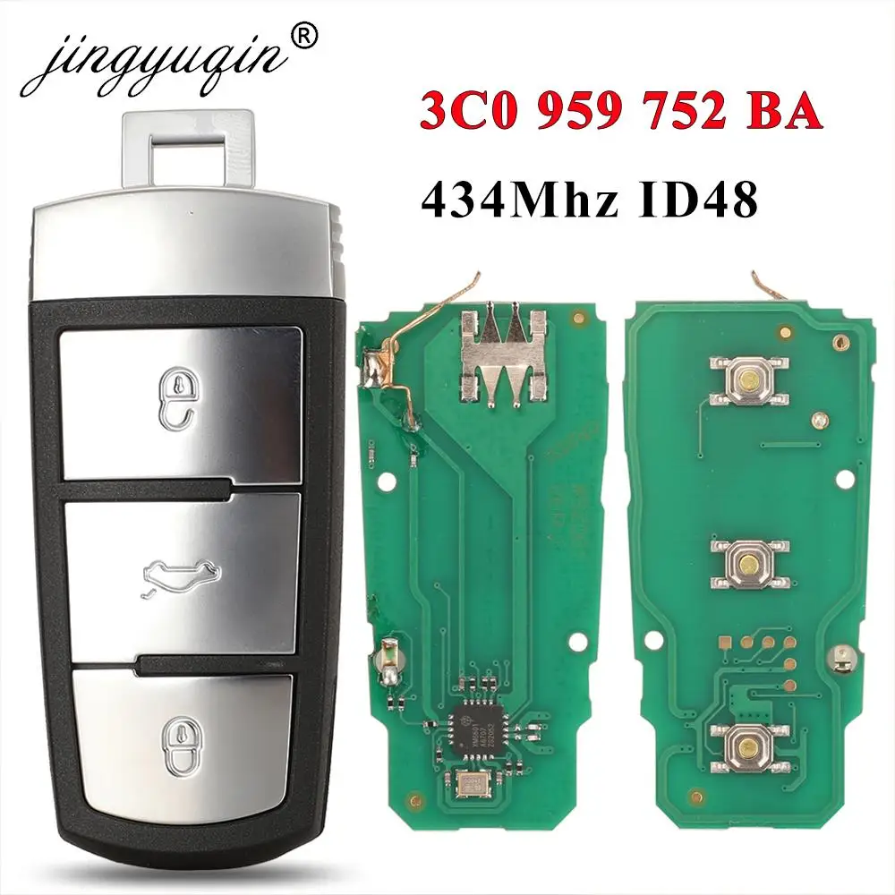 Jingyuqin-llave remota inteligente de 3 botones para coche, mando a distancia para Volkswagen 3C0 959 752 BA 434Mhz ID48 Chip compatible con VW