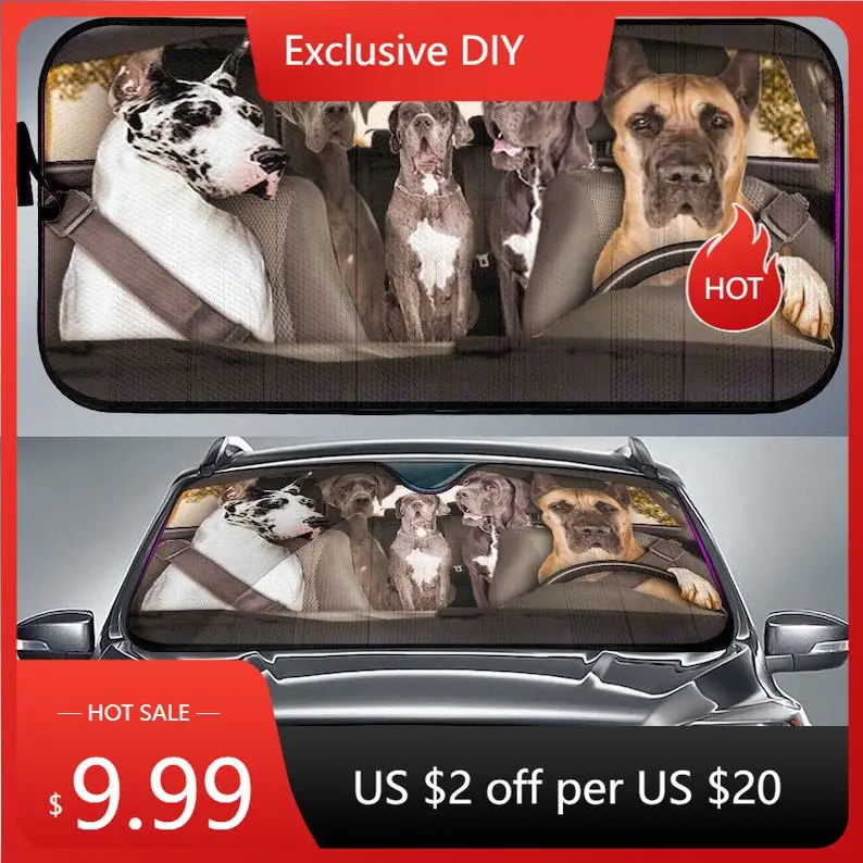 

Great Dane Dogs 2 Auto Sun Shade, Dog Design, Car Sun Shade, Car Decor, Custom Print, Car Accessories, Guardian Dogs, Apollo of