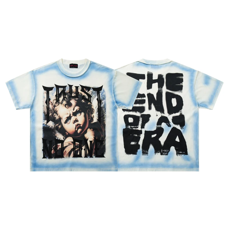 Hip-hop Trend Rare Peace T-shirt Summer High Quality Unisex Loose Cotton Tops Rhinestone Pattern Printed Short Sleeve