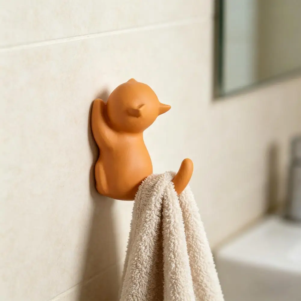 Compact Wall Hook Renters Hook Cute Cat Shape Wall Hook Compact Resin Key Holder Space-saving Adhesive Towel Hanger for Entryway