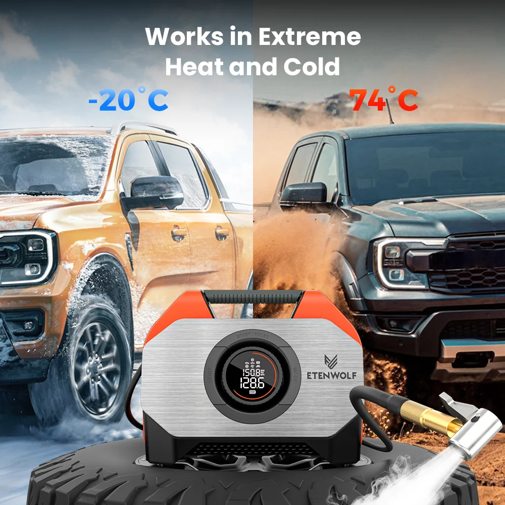 ETENWOLF VORTEX S6 Portable Air Compressor 100% Duty Cycle & Dual Cylinder 19200 mAh Car Tire Inflator Bicycle pump Air pump