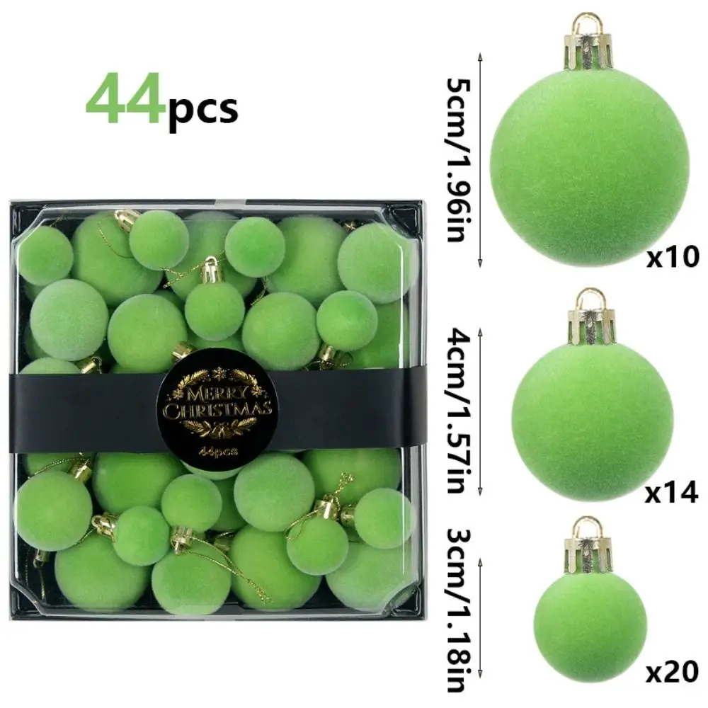 44PCS Flocking Material Christmas Ball Ornaments Mini Size Elegant Design Flocking Velvet Ball Soft Fluffy Creative Shape
