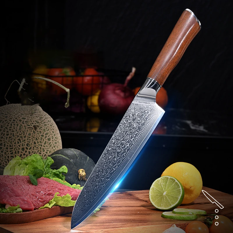 

8 Inch Chef Knife 67-layers Damascus Steel 9Cr18CoMoV Blade Slicing Vegetables Cleaver Meat Kitchen Sharp Knife Rosewood Handle