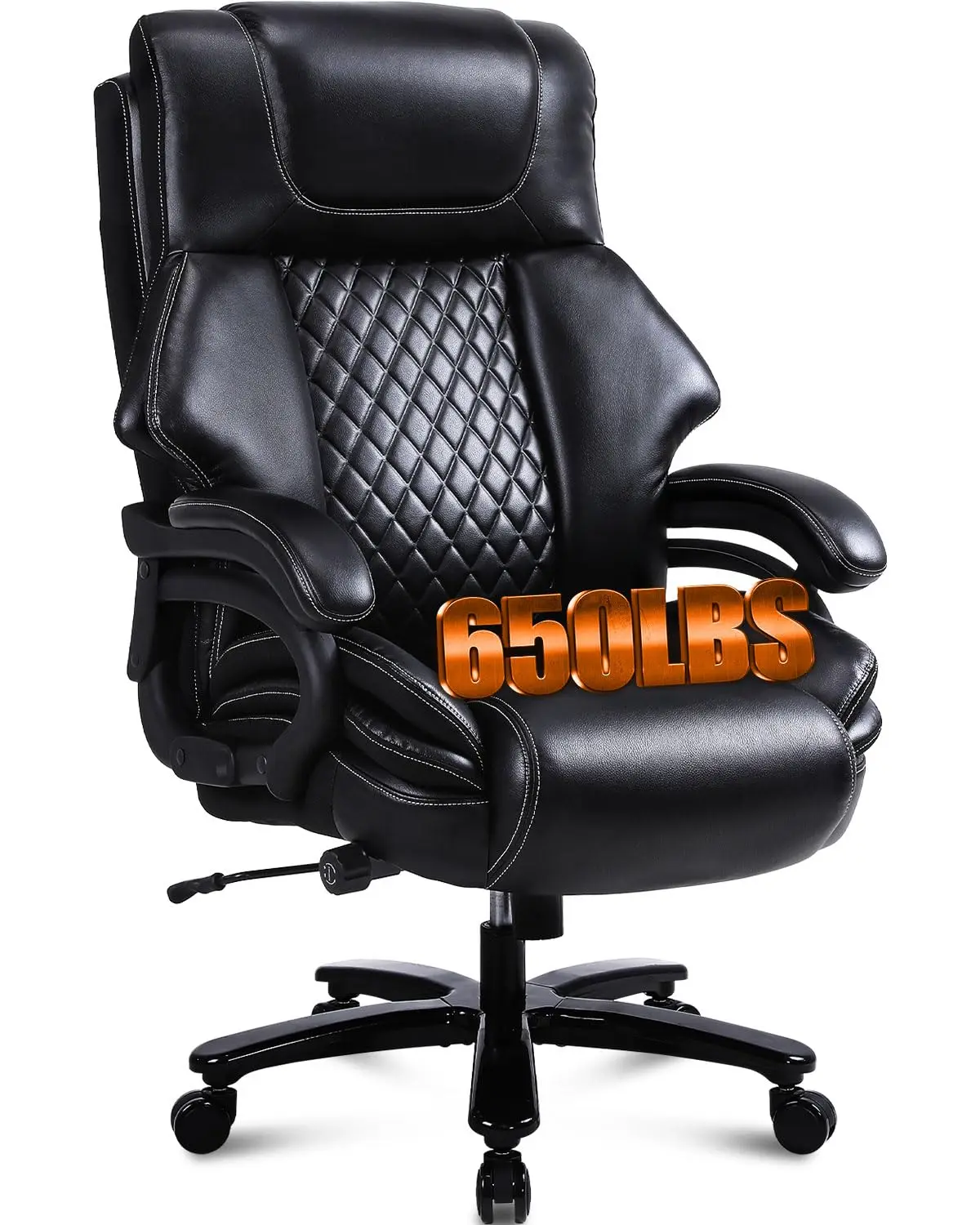 Heavy Duty Office Chair 650lbs, Ergonomic Lumbar Support, Padded Leather Executive Chair, Quiet Wheels, Daily Work, Customized