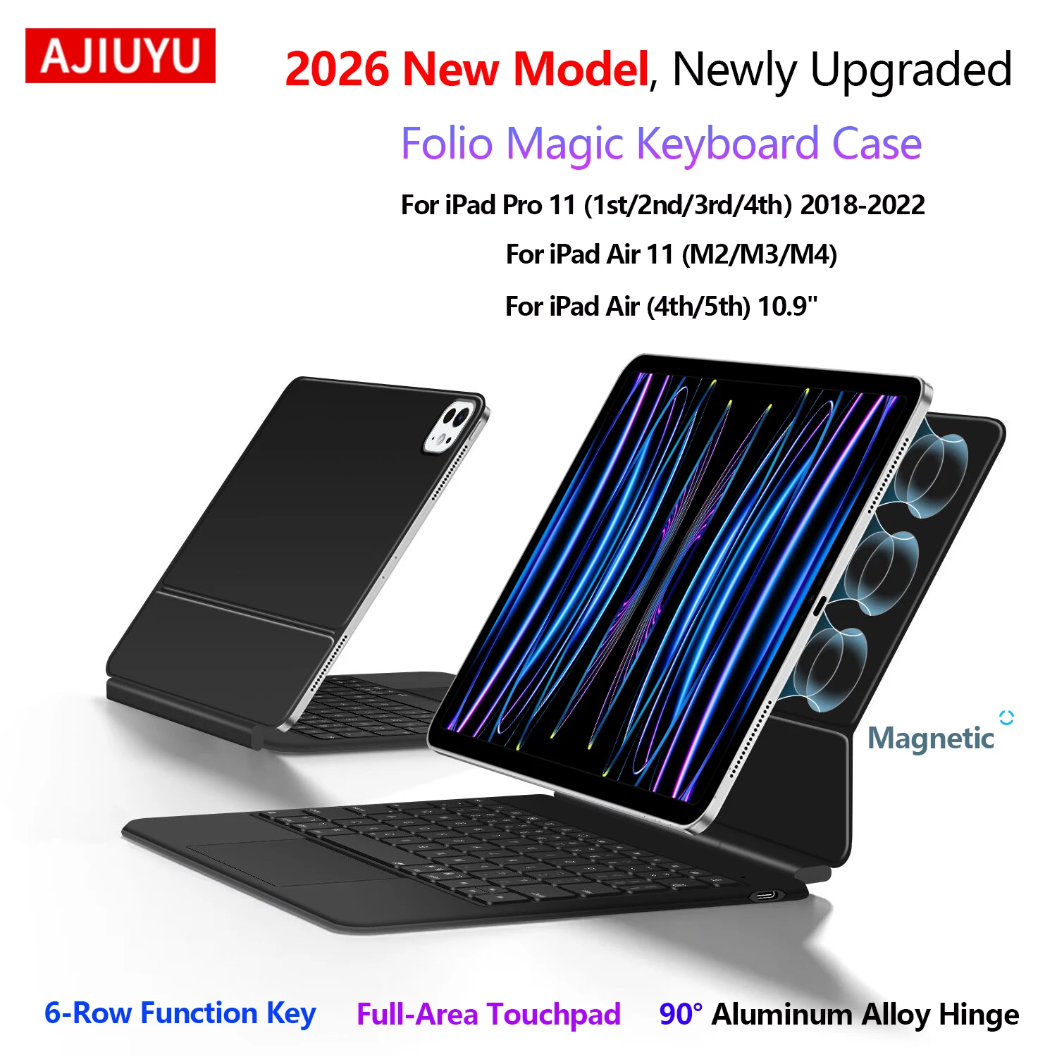 

Magic keyboard Protective Case With Global Touch for iPad Air 11 inch (M4/M3/M2) & iPad Pro 11 1st 2nd 3rd 4th & iPad Air 5/4