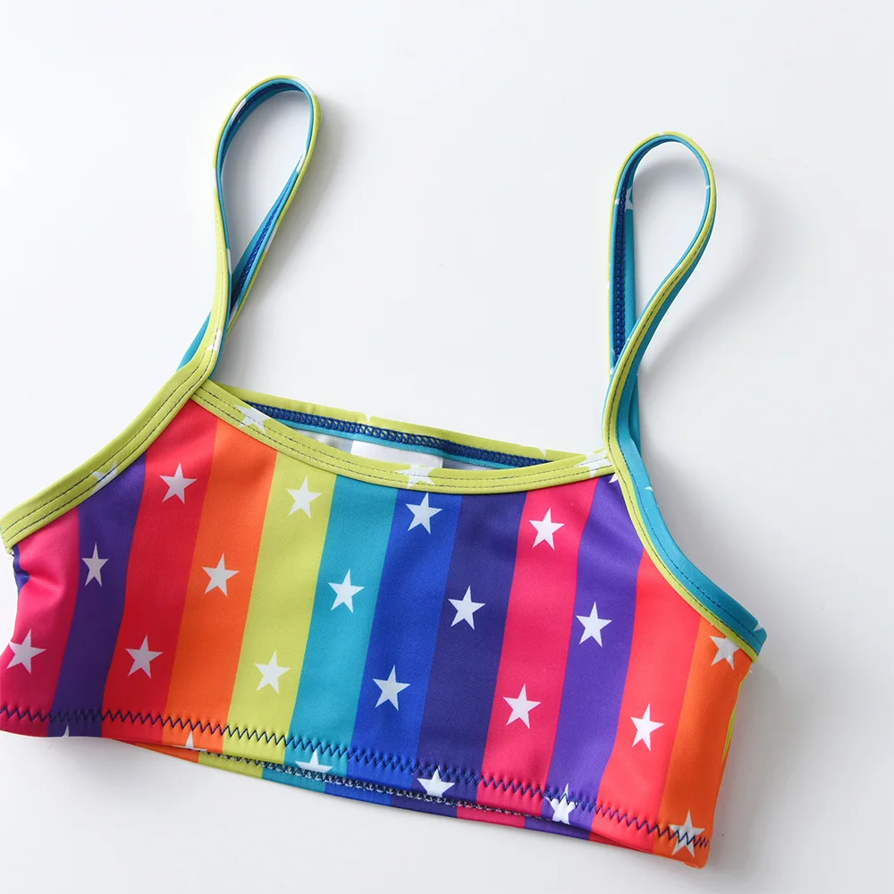 VIKITA Kids Swimwear Sets Girls Rainbow Colorful Striped Star Print Swimming Wear Beach Travel Fashion Cute Bikini Kids Clothing