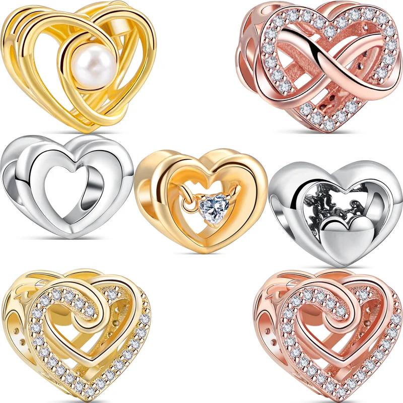 

Полые бусины из серебра 925 пробы в форме бесконечного сердца с жемчугом подходят для оригинальных браслетов Pandora с подвесками женские ювелирные изделия сделай сам подарок