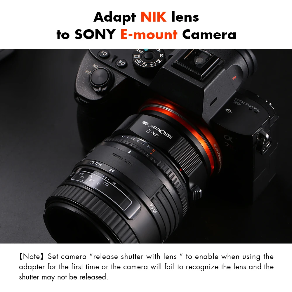Adapter obiektywu K&F Concept NF na E Pro do Nikon F AI AIS D na Sony E Sony a5000 a6000 a6400 A7C A7C2 A1 A9 A7S A7R2 A73 A7R4 A7R5 — zdjęcie produktu 3
