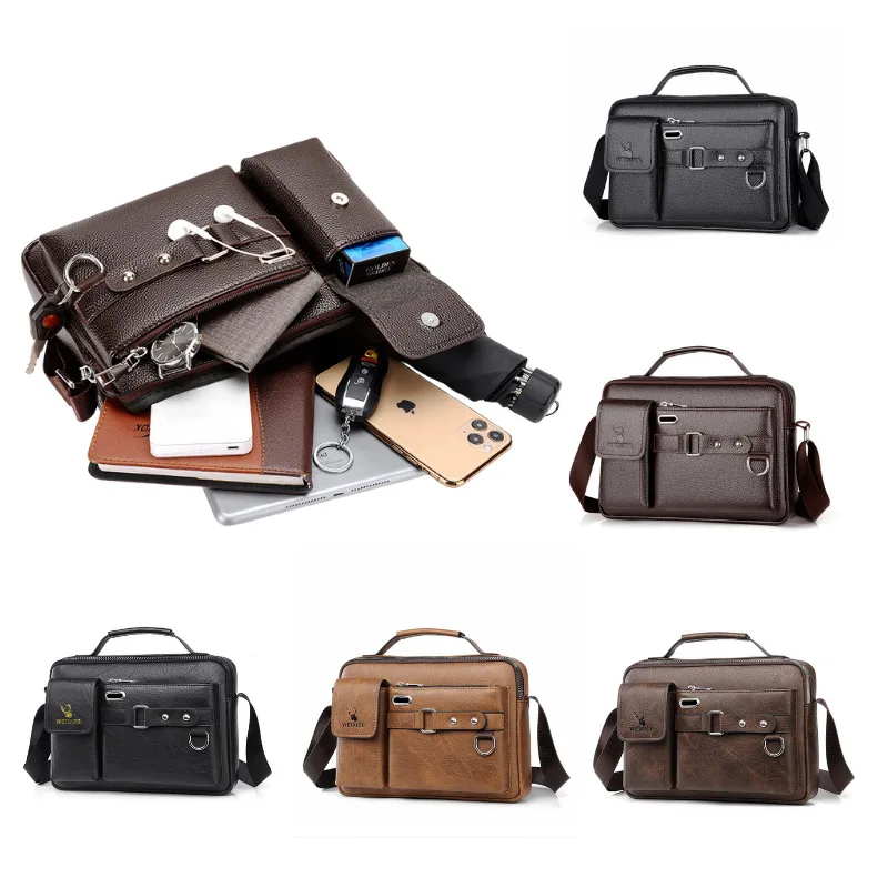 Men's Business Single-shoulder Bag Suitable for Business Trips Made of PU Material with Multiple Pockets and A Crossbody Stra
