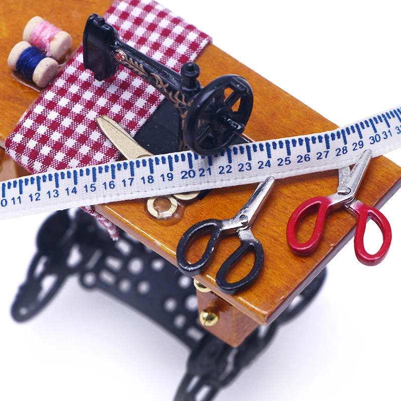 1Set Puppenhaus Miniatur Schere Maßband Modell Mini Simulation Schere Nähen Gauge Lineal DIY Dekor Zubehör