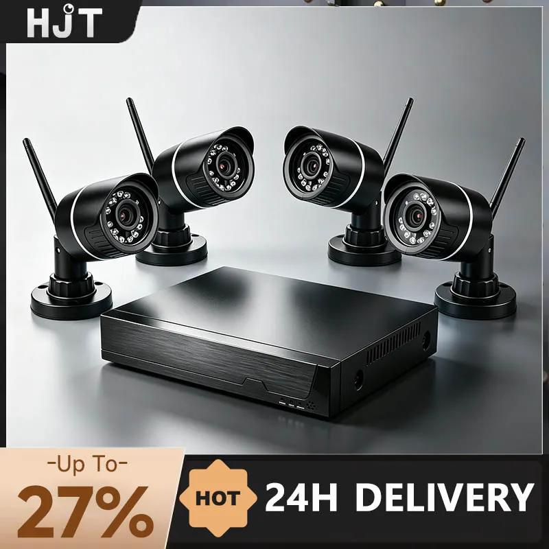 HJT 5MP WiFi 4K 8MP Security камера  Outdoor Kit 2MP HD Camhi APP IP66 Waterproof 940nm IR Night Vision H.265 Wireless 10CH NVR