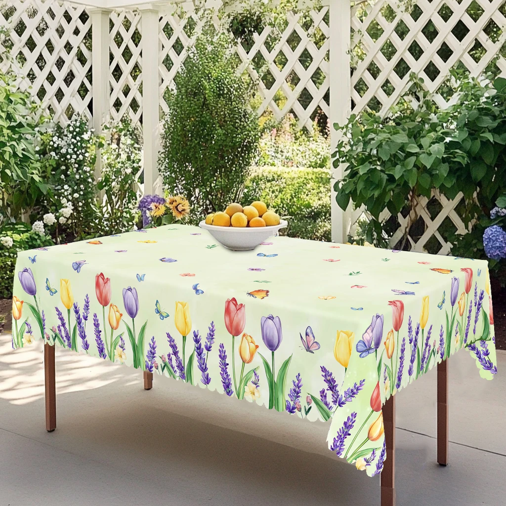 1 Piece Floral Print Tablecloth, Featuring Tulips, Lavender, and Butterfly Designs, Suitable for Home Decoration, Spring and Summer Wedding Seasons, Mother's Day, Anniversaries, Outdoor Camping and Picnics, Holiday Gatherings, Birthday Party Decorations, Kitchen Decor, Tablecloths for Dining Rooms, Patios, and Indoor Decor, the Perfect Gift for Friends, Round and Rectangular Tablecloths, Vintage Farmhouse Style, Available in Various Sizes