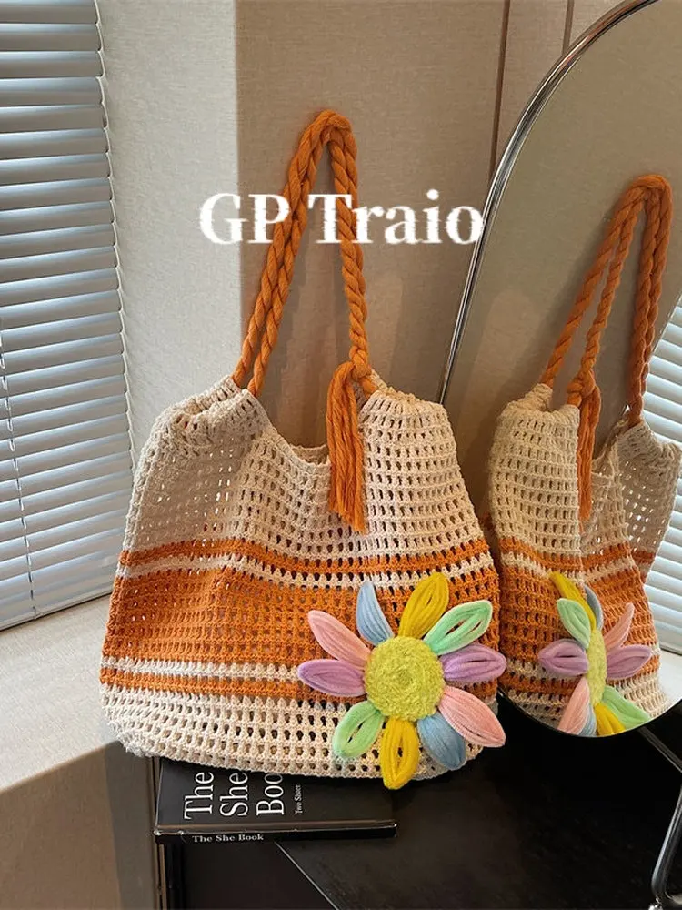 gp-traio-woven-tote-bag-women's-new-hollow-flower-single-shoulder-beach-vacation-style-sand-beach-bag-lightweight-open-top