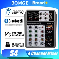 Mezclador de Audio Profesional BOMGE, Consola de Mezcla con 4 Canales Digitales USB, Bluetooth, Efecto de Eco y Retardo para Grabación