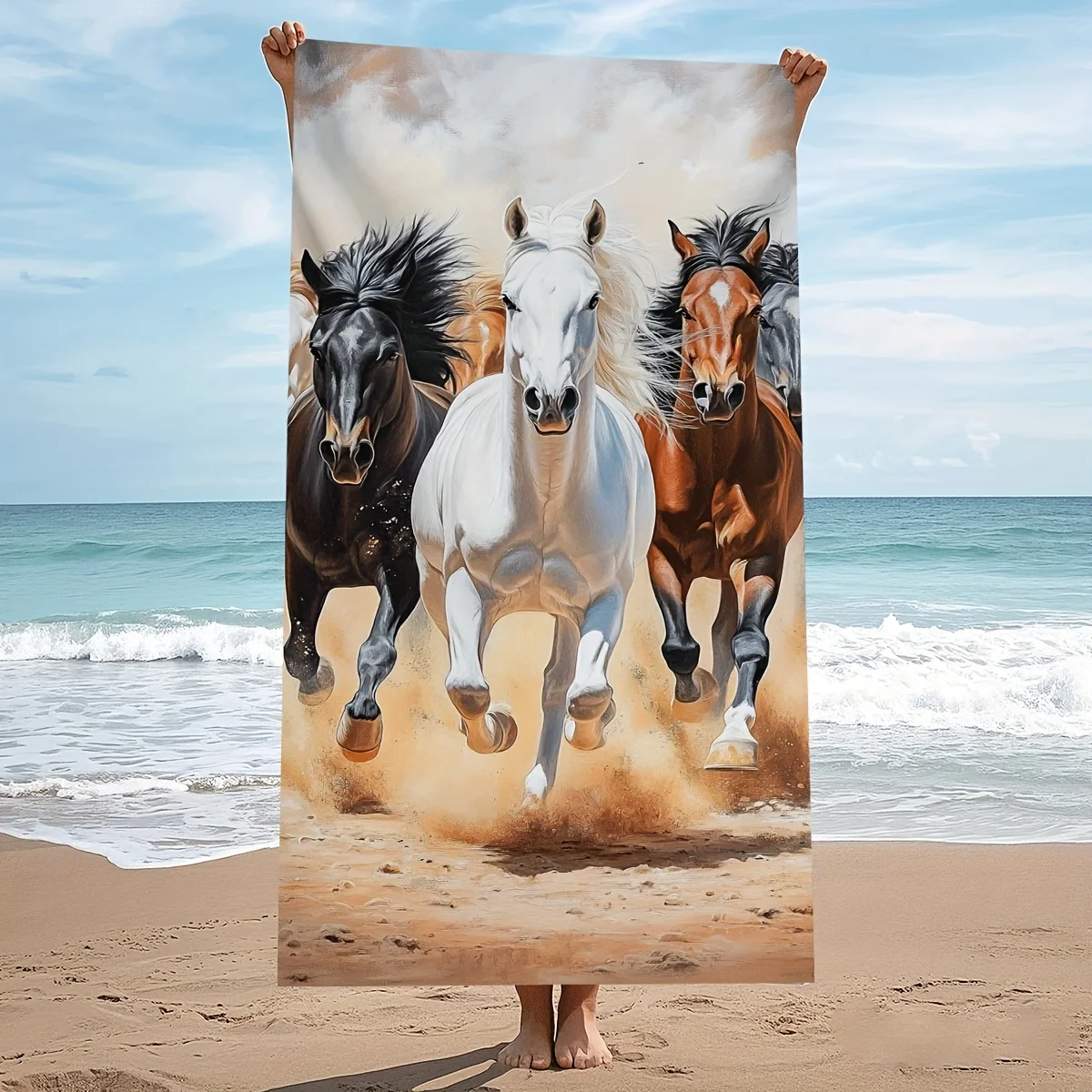 Running Horses Beach Towel for Summer Patterned Sunscreen And Windproof Suitable For Swimming Pool Camping Travel Blanket