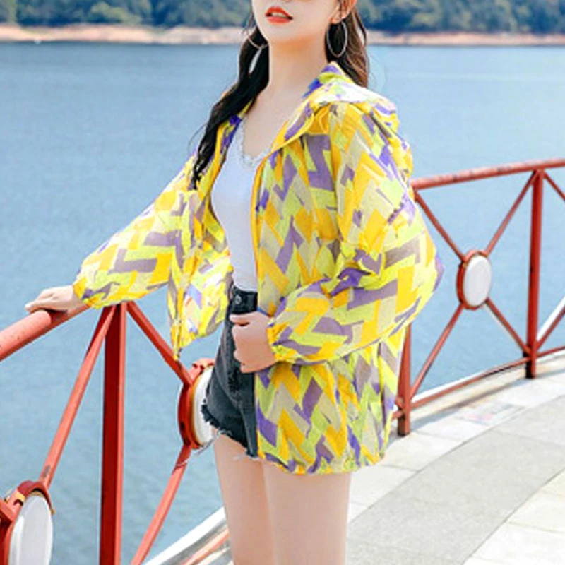 2023 Women\'s Clothing Fashion Loose Zipper Simplicity Printing Comfortable Hooded Sports Quick Dry Spring Summer Thin Jackets