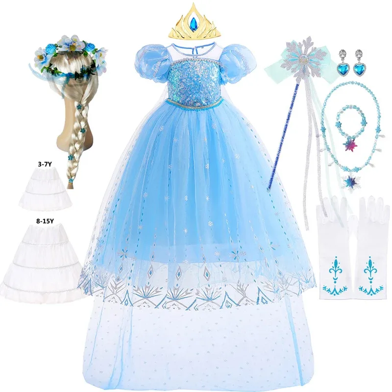 

Girl Girls Summer Elsa Dress Blue Sequined Mesh Ball Gown Carnival Party Birthday Princess Costumes