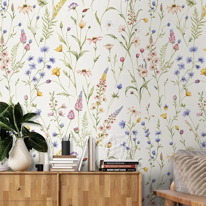 Watercolor Wildflower Peel and Stick Wallpaper Self Adhesive Removable Wall Paper Home Decor Kitchen Shelf Drawer