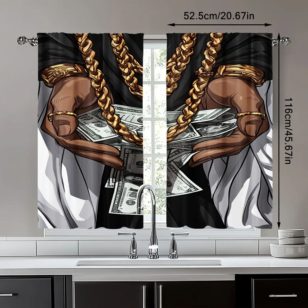 Wealth Curtains 2 Panels, Golden Chain Dollar Bill Luxury Print  Polyester Semi-Translucent Rod Pocket for Bedroom Living Room
