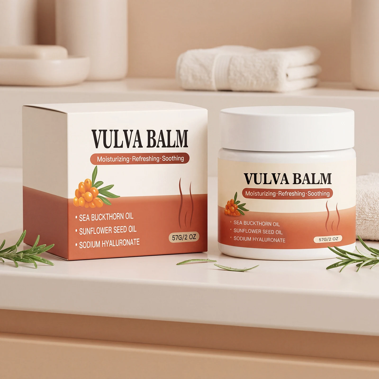 Women Vulva Balm Sea Buckthorn Oil Sodium Hyaluronate Hydrating Gentle Intimate Private Skin Moisturizer Daily After Shower Care