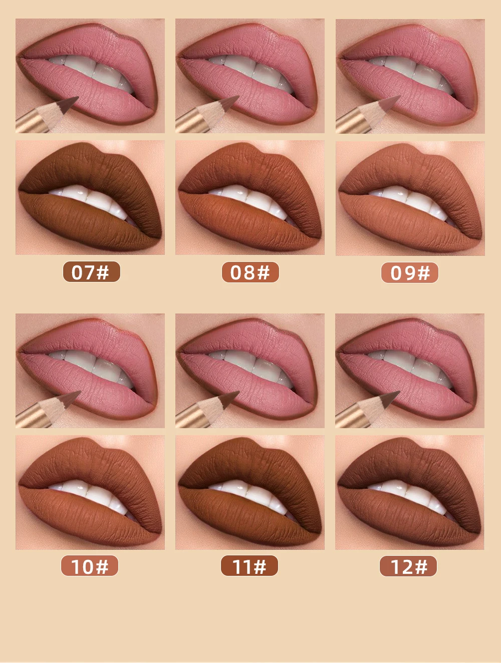 QIBEST 12 Farben Lippenstifte Matte Lipliner Bleistift Wasserdicht Lippenstift Lip Liner Stift Glatte Nude Lippenstift Stifte Für Lippen Make-Up – Detail 9