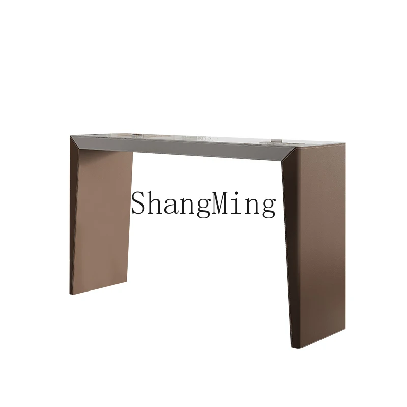 

HJ light luxury rock slab bar table simple modern living room saddle leather solid wood home partition dining bar