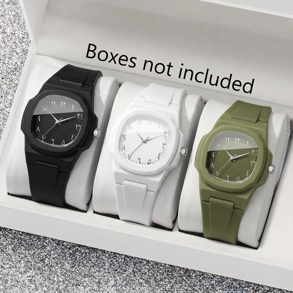 3PCS Fashion Square Unisex Watches Set Casual Silicone Band Women Sports Wristwatches Men Clock Relogio Feminino（Without Box）