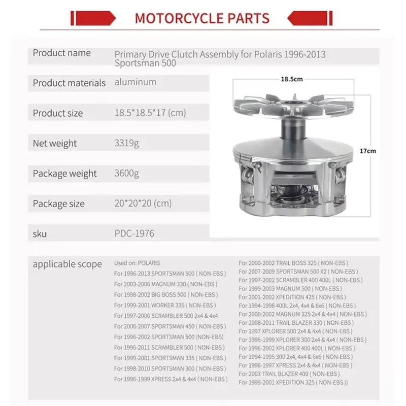 【Direct Fit Daria】 Primary Drive Clutch Variator Complete Drive Clutch Kit for Polaris Sportsman Trail Magnum Xploper