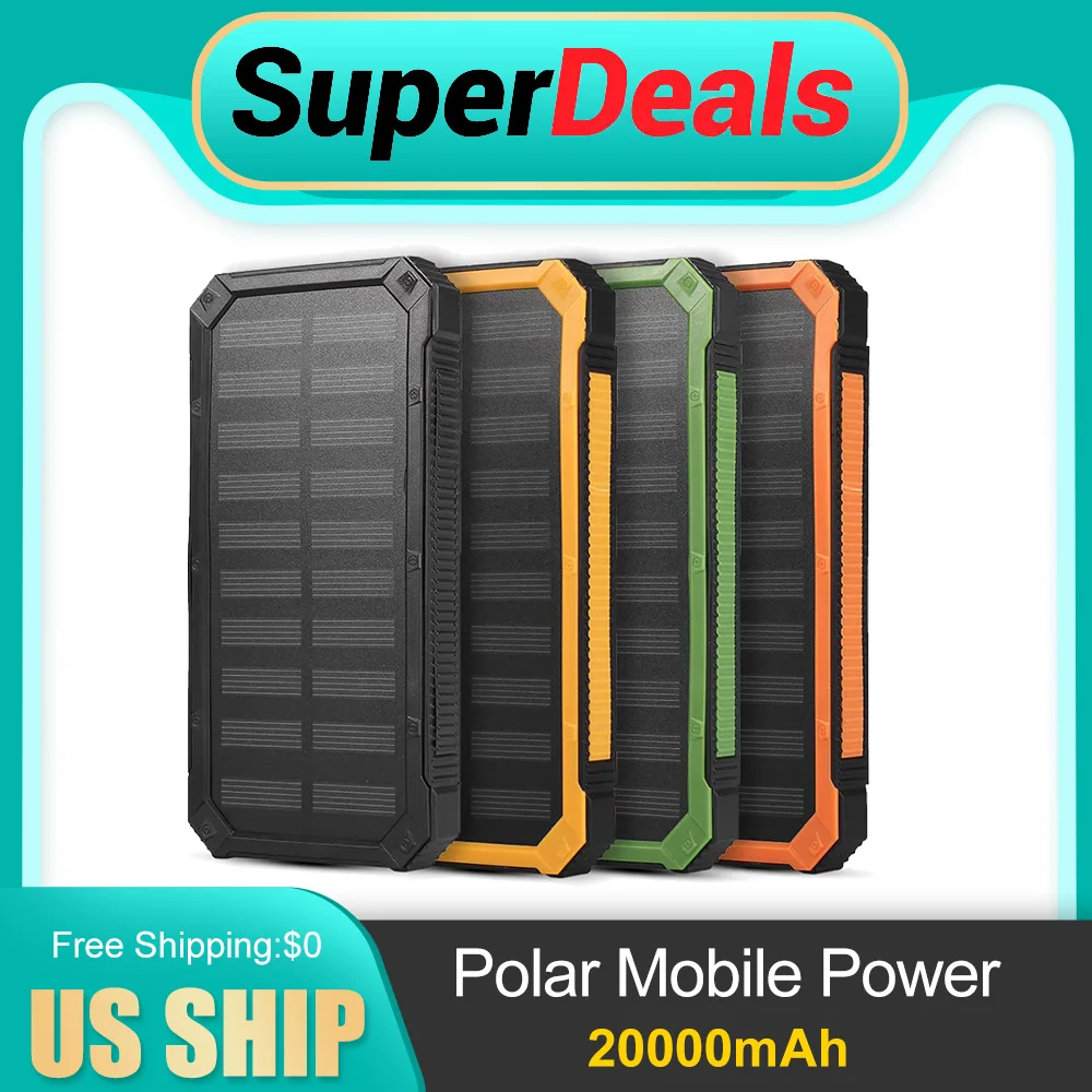 

【Срочная распродажа】Солнечный портативный 20000 мАч с быстрой зарядкой, двойной USB-полярный мобильный аккумулятор, чехол для самостоятельного изготовления