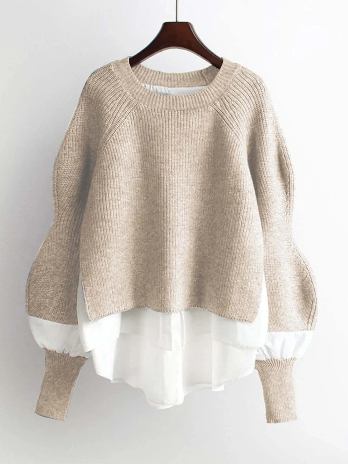 

Casual Patchwork round Ne irt Women's Loose Fit Long Sve Top Street Sle Comfortable Casual Blouse for Young Women