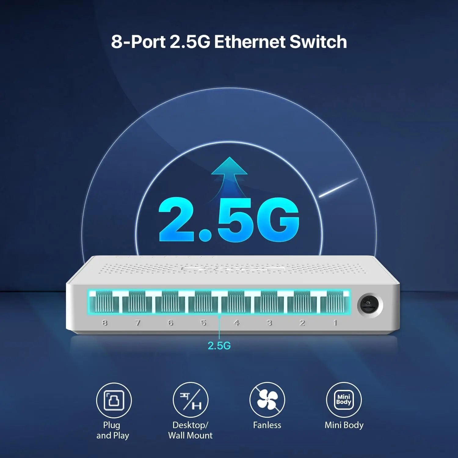 

Tenda SM108 8 Port 2.5G Gigabit Ethernet Switch 40Gbps Switching Capacity 100/1000/2500Mbps Network Switch Desktop Wall Mount