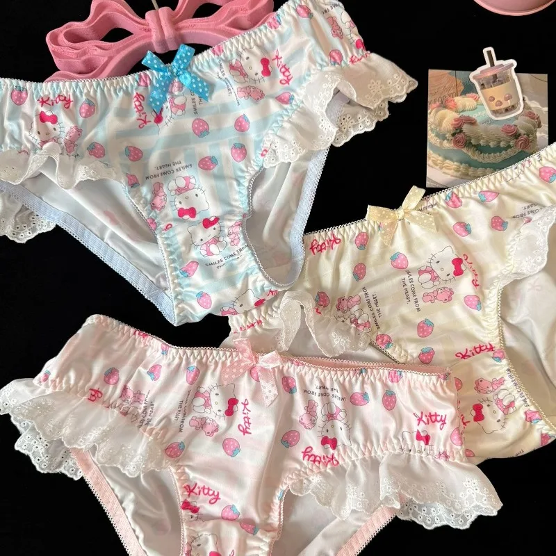 HelloKitty Anime Character Cartoon Cute Sexy Printed Pattern Girl Underwear Creative Kawaii Girl Heart Sweet Briefs Holiday Gift