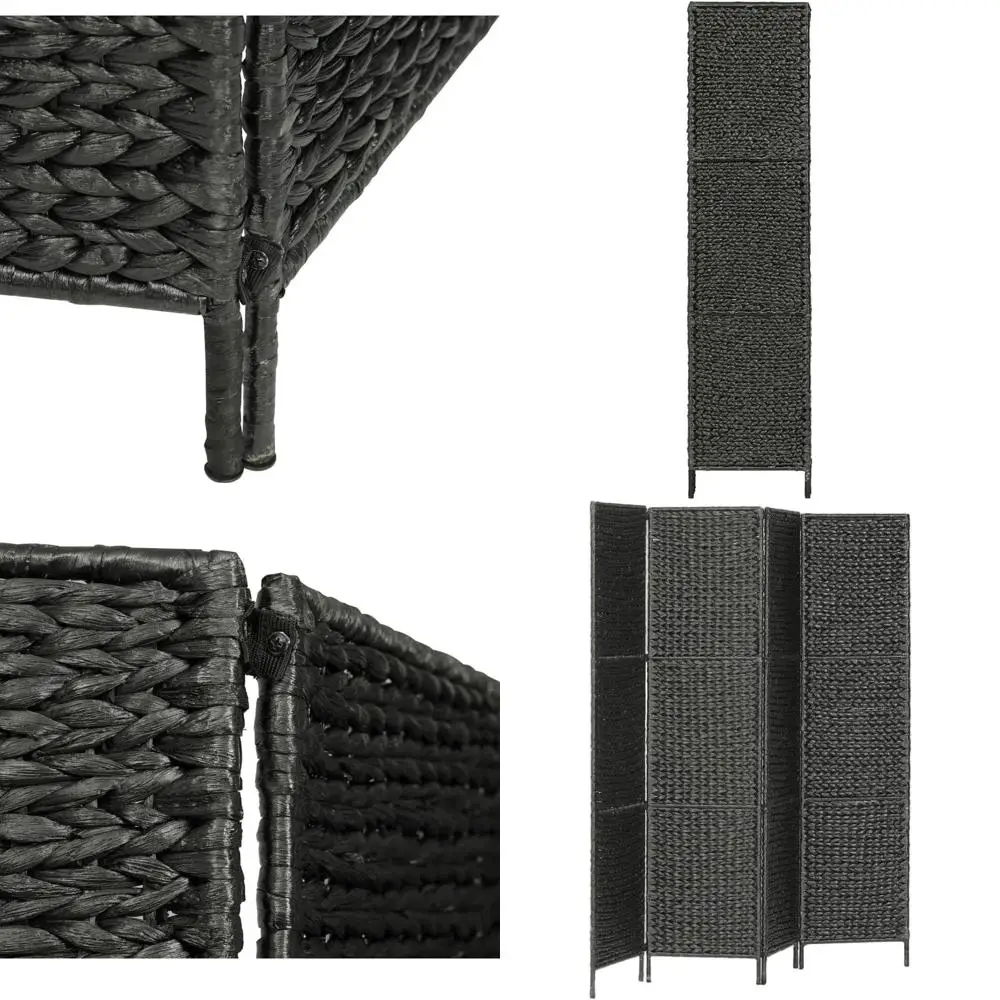

Black 60.6x63 4-Panel Water Hyacinth Room Divider, 8.9kg
