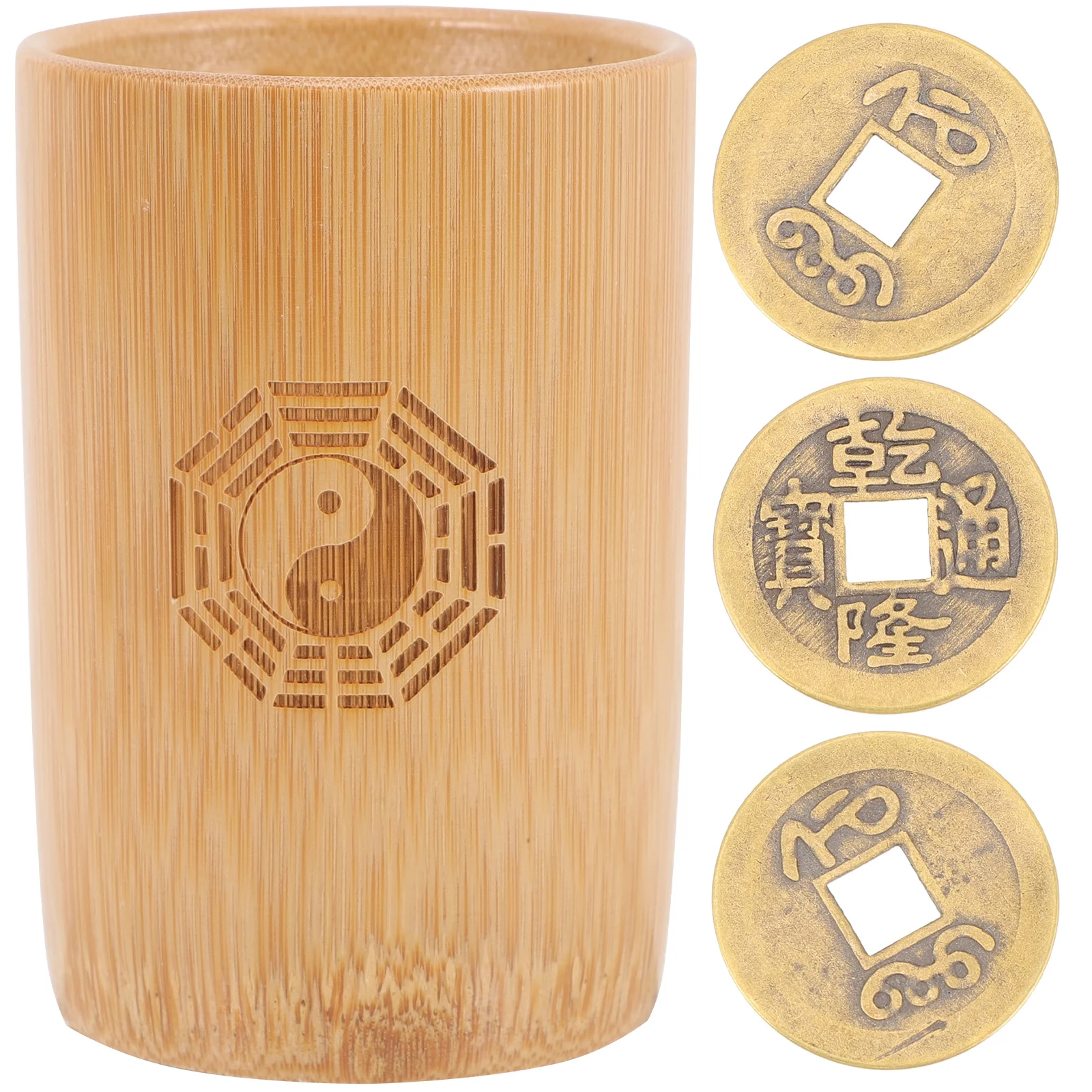 I Ching Divination Bamboo Tube Game Bucket Prop Fortune Props Copper Coins with Pot Chinese Telling