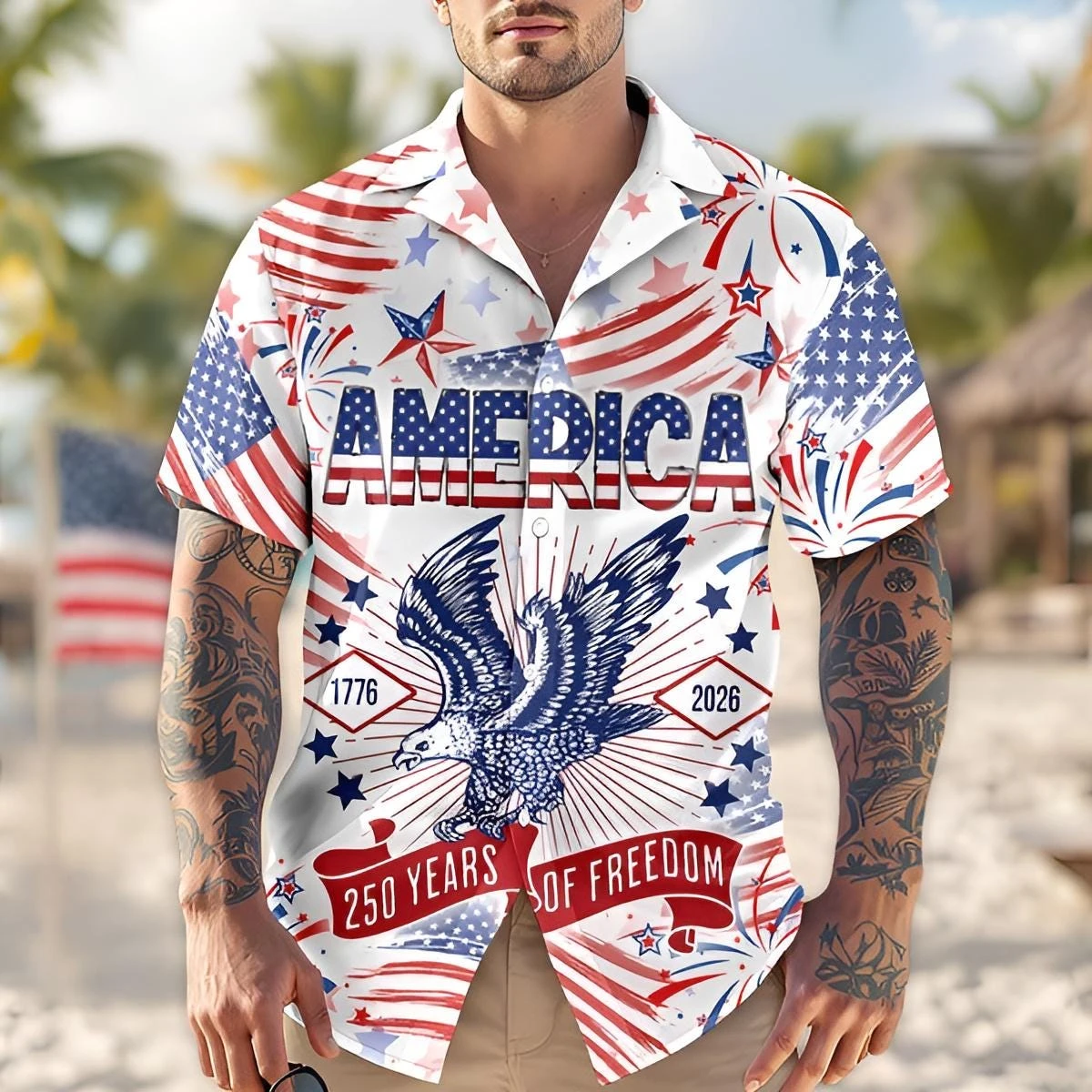 250th Anniversary America Hawaiian Shirt 250 Years USA Independence Day Shirt 1776-2026 Clothing 4th Of July Patriotic Gift